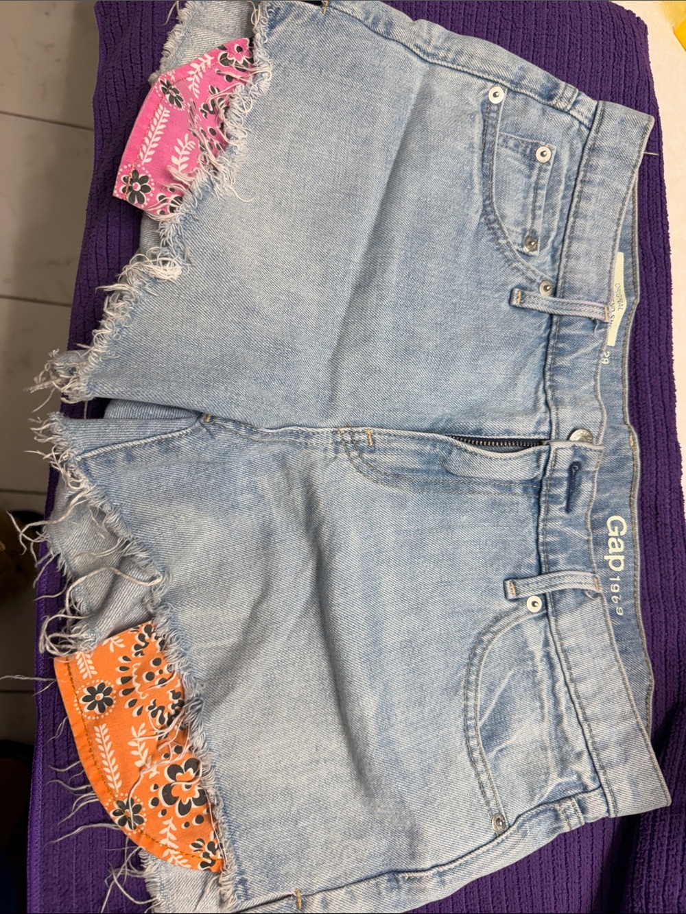 GAP Light Blue Denim Shorts with Pink & Orange Bandana Insets